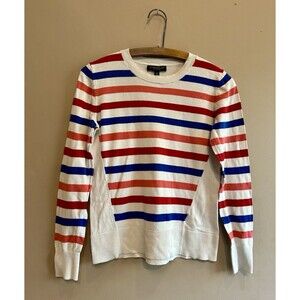 Banana Republic Ivory Orange Blue Stripe Silk Cotton Crew Lightweight Sweater XS